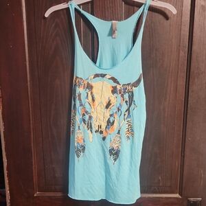 Source Unknown Turquoise Bull Graphic Tank Top